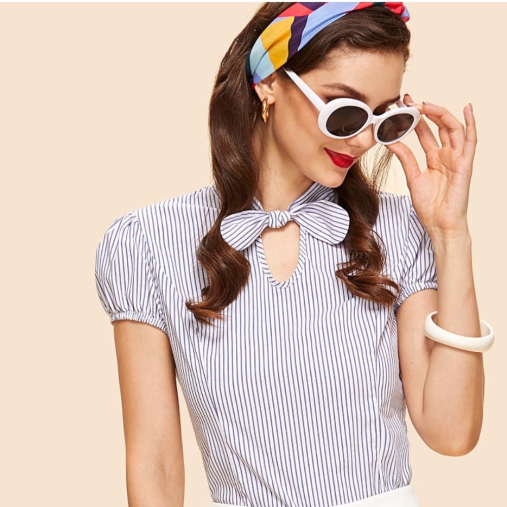 Pinstripe Toe Neck Blouse